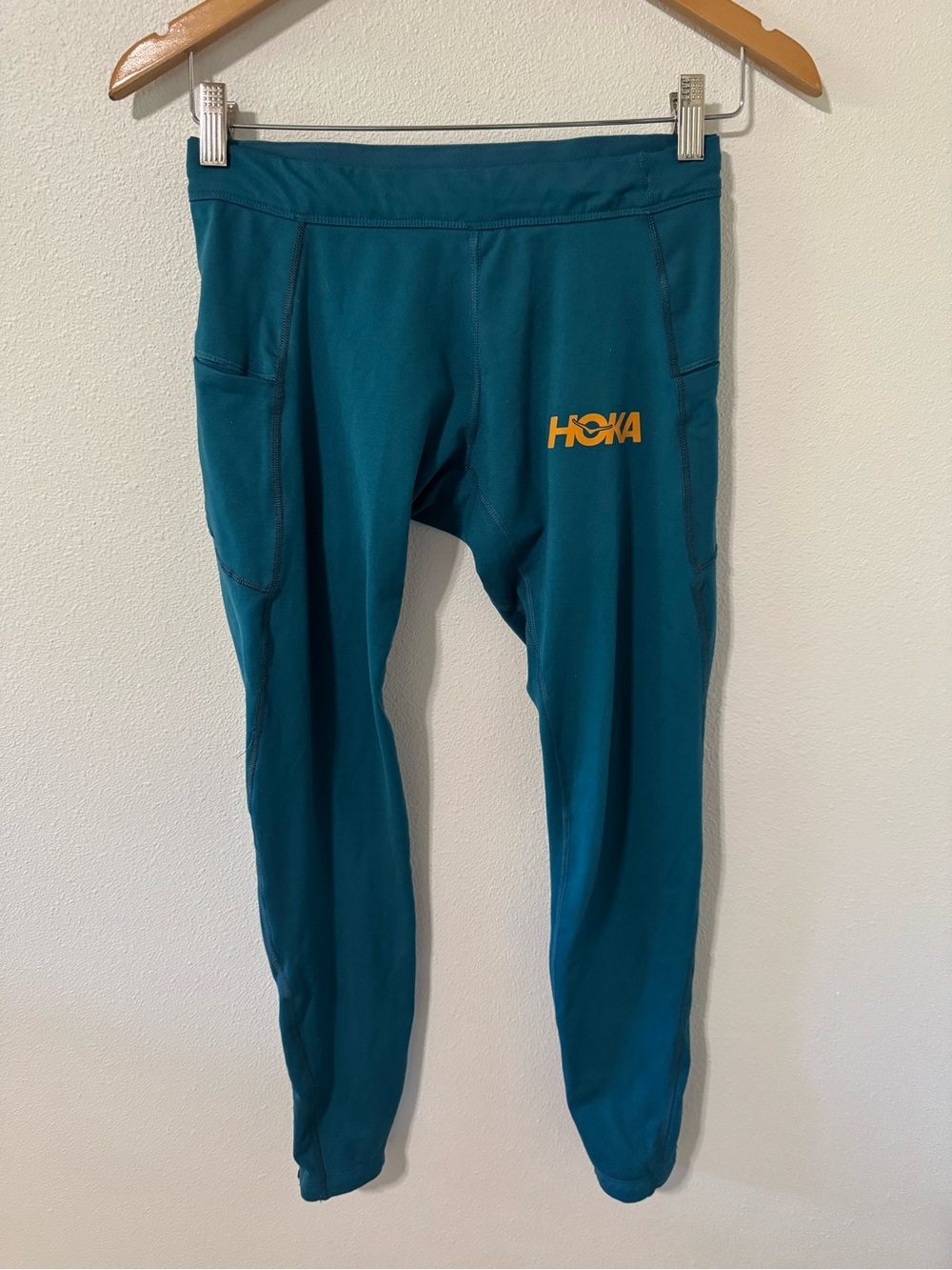 HOKA X Rabbit Pocket Running Tights Teal Orange Reflective Zipper Ankle-Small